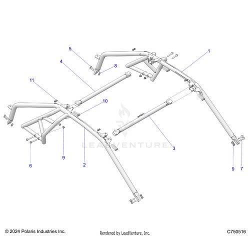 An Image of a Genuine Polaris Parts Schematic Diagram showing the schematic - CHASSIS: CAB FRAME - 2025 POLARIS RZR PRO S ULTIMATE