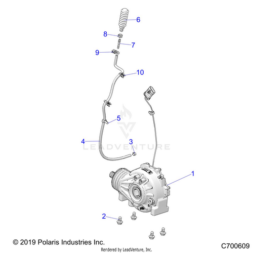 An Image of a Genuine Polaris Parts Schematic Diagram showing the schematic - DRIVE TRAIN: FRONT GEARCASE MOUNTING - 2021 POLARIS RZR XP 1000 TRAILS & ROCKS