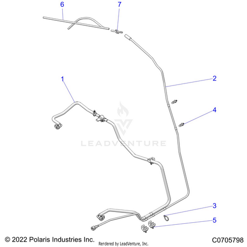 An Image of a Genuine Polaris Parts Schematic Diagram showing the schematic - FUEL: SYSTEMS & FUEL LINES STD - 2023 POLARIS RZR TURBO R SPORT