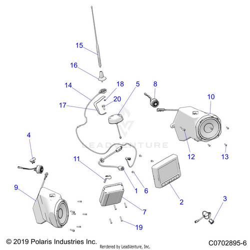 An Image of a Genuine Polaris Parts Schematic Diagram showing the schematic - ELECTRICAL: OPTION AUDIO FRONT - 2020 POLARIS RZR PRO XP 4