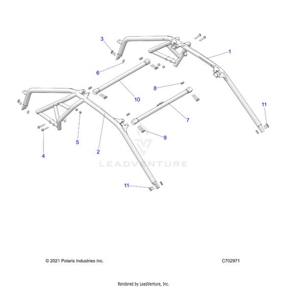 An Image of a Genuine Polaris Parts Schematic Diagram showing the schematic - CHASSIS: CAB FRAME - 2022 POLARIS RZR TURBO R ULTIMATE