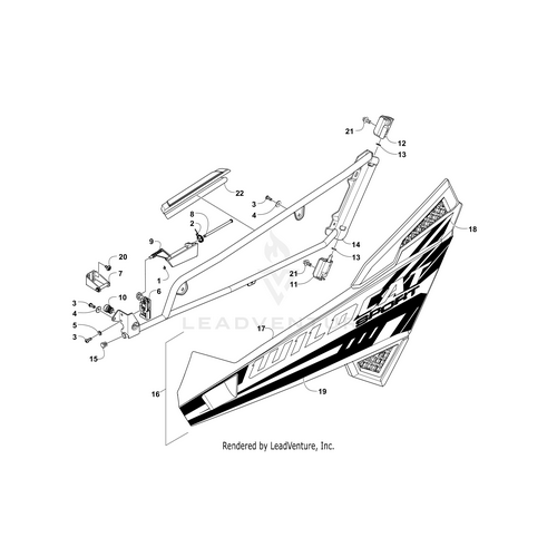 Exploded diagram of the right door panel with decals for Arctic Cat Spt Xt 2016 (Inc. 17-19), showing numbered OEM parts, UTV/ATV accessories, and clearly labeled individual components for easy identification.