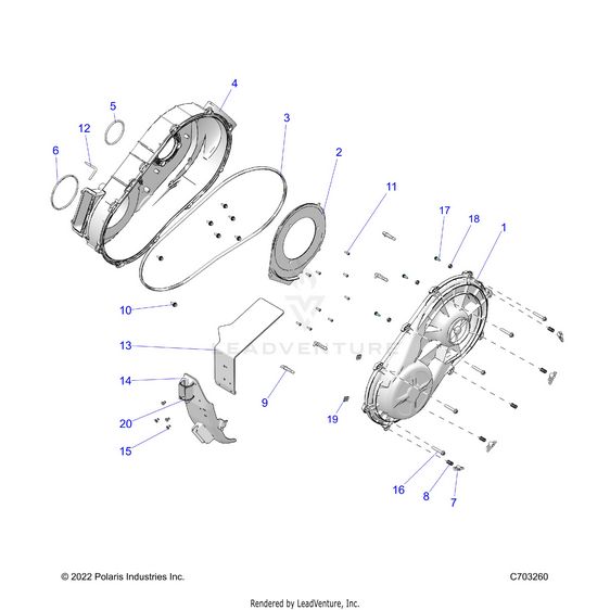 An Image of a Genuine Polaris Parts Schematic Diagram showing the schematic - DRIVE TRAIN: CLUTCH COVER INNER/OUTER - 2024 POLARIS RZR PRO R ULTIMATE