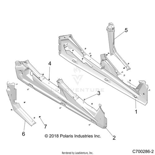 An Image of a Genuine Polaris Parts Schematic Diagram showing the schematic - BODY: ROCKER PANELS - 2021 POLARIS RZR S 4 1000