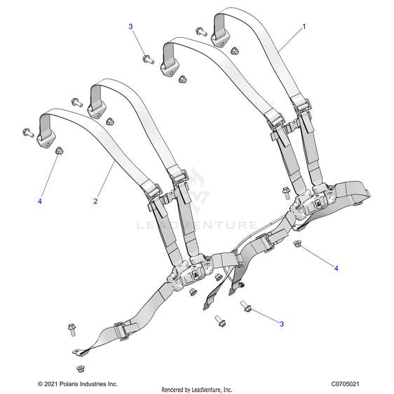 An Image of a Genuine Polaris Parts Schematic Diagram showing the schematic - BODY: SEAT BELT MOUNTING - 2024 POLARIS RZR XP 1000 ULTIMATE
