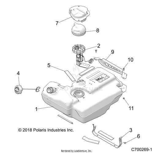 An Image of a Genuine Polaris Parts Schematic Diagram showing the schematic - BODY: FUEL TANK - 2020 POLARIS RZR XP 4 1000