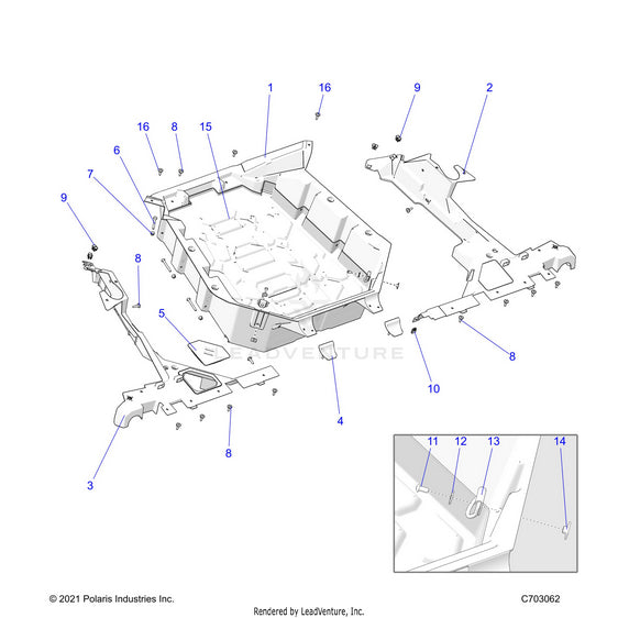 An Image of a Genuine Polaris Parts Schematic Diagram showing the schematic - BODY: CARGO BOX - 2023 POLARIS RZR PRO R 4 SPORT