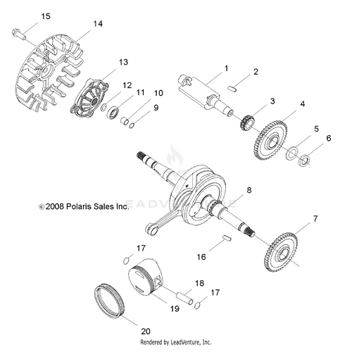 An Image of a Genuine Polaris Parts Schematic Diagram showing the schematic - ENGINE: CRANKSHAFT and PISTON - 2015 POLARIS RZR 170