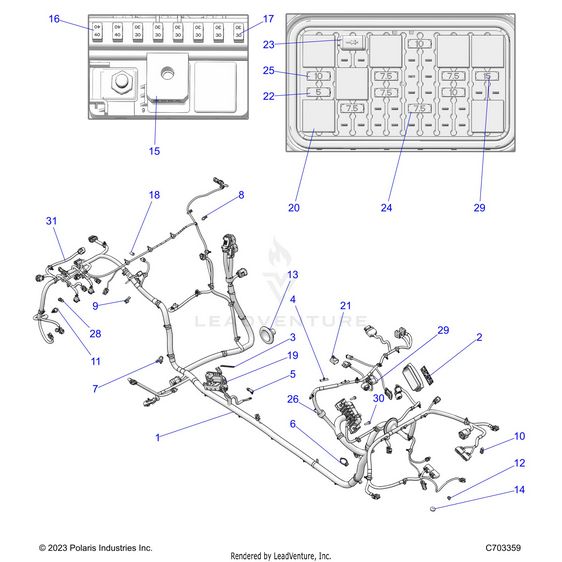 An Image of a Genuine Polaris Parts Schematic Diagram showing the schematic - ELECTRICAL: WIRE HARNESS CHASSIS - 2024 POLARIS RZR PRO XP SPORT