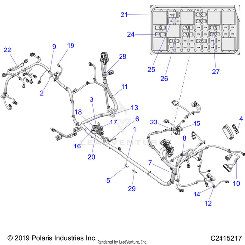 An Image of a Genuine Polaris Parts Schematic Diagram showing the schematic - ELECTRICAL: WIRE HARNESS CHASSIS - 2020 POLARIS RZR PRO XP