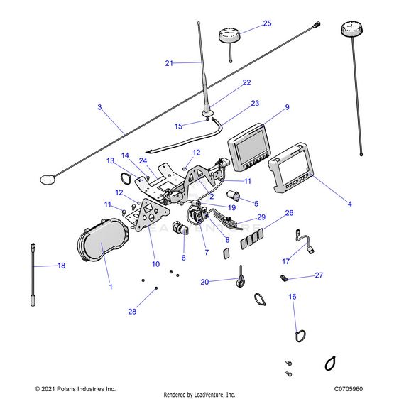 An Image of a Genuine Polaris Parts Schematic Diagram showing the schematic - ELECTRICAL: DASH INSTRUMENTS AND CONTROLS RIDE COMMAND - 2022 POLARIS RZR XP 4 1000 PREMIUM