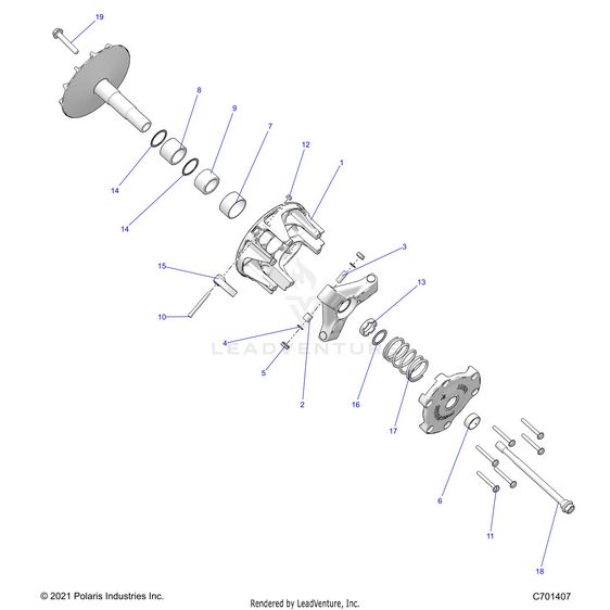 An Image of a Genuine Polaris Parts Schematic Diagram showing the schematic - DRIVE TRAIN: PRIMARY CLUTCH - 2023 POLARIS RZR XP 4 1000 PREMIUM RIDE COMMAND