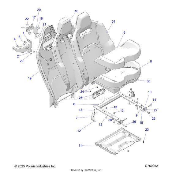 An Image of a Genuine Polaris Parts Schematic Diagram showing the schematic - BODY: SEAT ASM & MOUNTING REAR - 2025 POLARIS RZR PRO R 4 SPORT