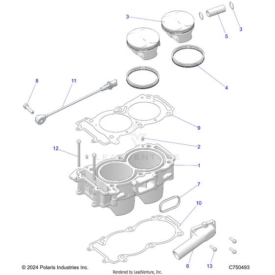 An Image of a Genuine Polaris Parts Schematic Diagram showing the schematic - ENGINE: CYLINDER AND PISTON - 2025 POLARIS RZR XP 1000 PREMIUM
