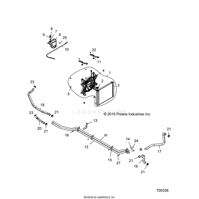 An Image of a Genuine Polaris Parts Schematic Diagram showing the schematic - ENGINE: COOLING SYSTEM - 2018 POLARIS RZR 4 900