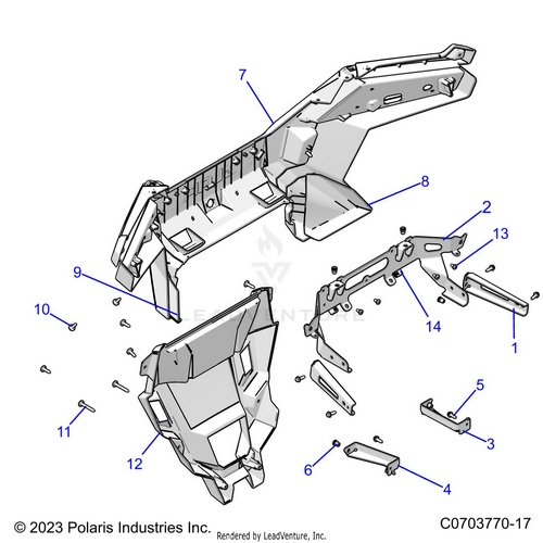 An Image of a Genuine Polaris Parts Schematic Diagram showing the schematic - BODY: REAR BUMPER - 2023 POLARIS RZR TURBO R ULTIMATE