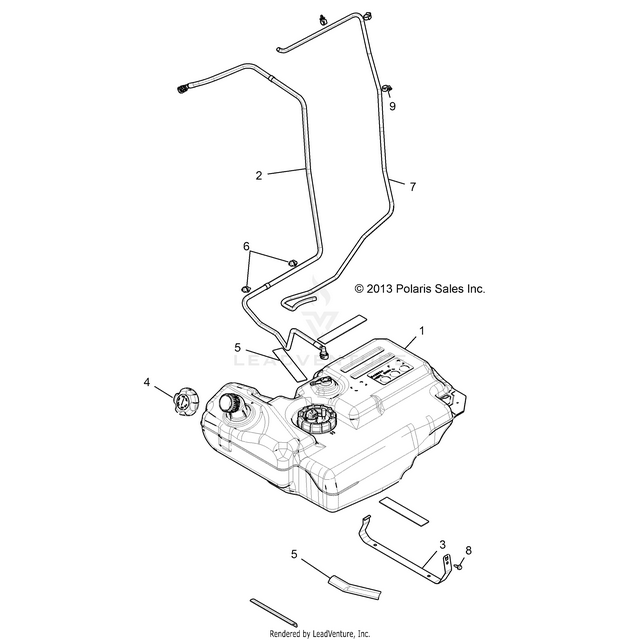 An Image of a Genuine Polaris Parts Schematic Diagram showing the schematic - BODY: FUEL TANK - 2015 POLARIS RZR XP 4 1000