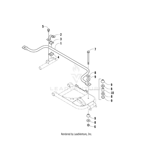 Exploded diagram of an Arctic Cat UTV suspension showing the Sway Bar by Arctic Cat, plus brackets, bolts, and bushings—all parts are numbered and labeled for quick OEM identification.