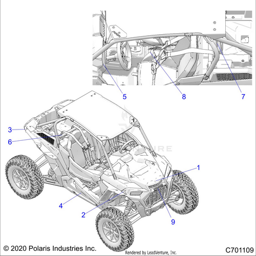 An Image of a Genuine Polaris Parts Schematic Diagram showing the schematic - BODY: DECALS STANDARD - 2020 POLARIS RZR TURBO S