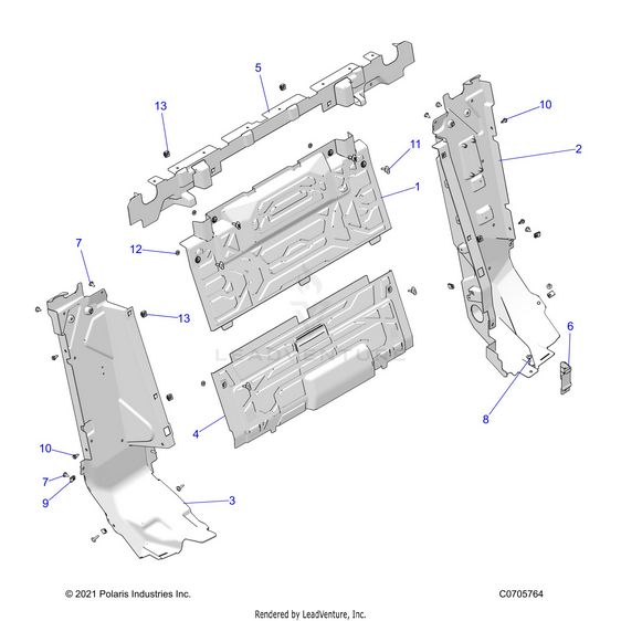 An Image of a Genuine Polaris Parts Schematic Diagram showing the schematic - BODY: REAR CLOSEOFF - 2022 POLARIS RZR PRO XP ULTIMATE EVAP