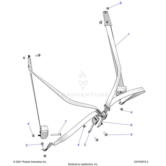 An Image of a Genuine Polaris Parts Schematic Diagram showing the schematic - BODY: SEAT BELT MOUNTING - 2024 POLARIS RZR XP 1000 SPORT