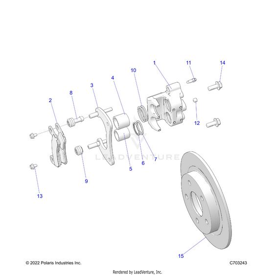 An Image of a Genuine Polaris Parts Schematic Diagram showing the schematic - BRAKES: CALIPER REAR - 2024 POLARIS RZR PRO R ULTIMATE