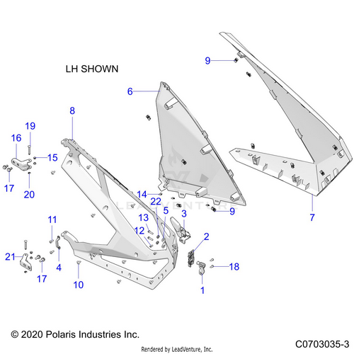 An Image of a Genuine Polaris Parts Schematic Diagram showing the schematic - BODY: DOORS FRONT - 2020 POLARIS RZR PRO XP 4