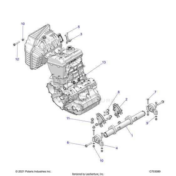 An Image of a Genuine Polaris Parts Schematic Diagram showing the schematic - ENGINE: MOUNTING & LONG BLOCK - 2026 POLARIS RZR XP S 1000 SPORT