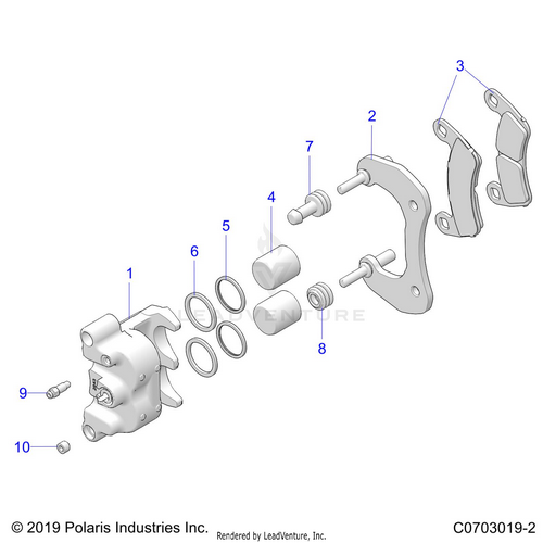 An Image of a Genuine Polaris Parts Schematic Diagram showing the schematic - BRAKES: CALIPER REAR - 2021 POLARIS RZR PRO XP 4 PREMIUM