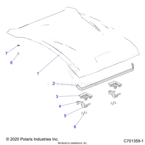 An Image of a Genuine Polaris Parts Schematic Diagram showing the schematic - BODY: ROOF - 2026 POLARIS RZR TRAIL S 1000 ULTIMATE