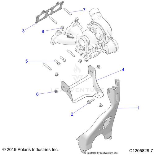An Image of a Genuine Polaris Parts Schematic Diagram showing the schematic - ENGINE: TURBO CHARGER MOUNTING - 2020 POLARIS RZR PRO XP