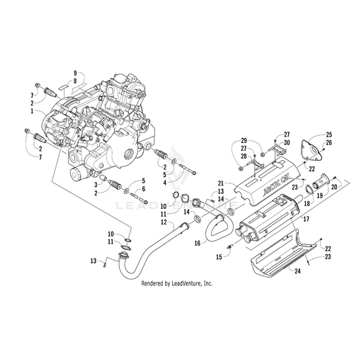 Exploded diagram of the Engine A950O H2 Assembly (Wc) (Inc. 2-3) by Arctic Cat with labeled parts—engine block, intake manifold, hoses, screws, and connectors—showing how OEM components fit together.