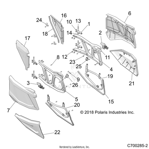 An Image of a Genuine Polaris Parts Schematic Diagram showing the schematic - BODY: DOORS REAR - 2020 POLARIS RZR XP 4 1000