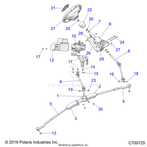 An Image of a Genuine Polaris Parts Schematic Diagram showing the schematic - STEERING: STEERING ASM. - 2020 POLARIS RZR TURBO S 4 VELOCITY