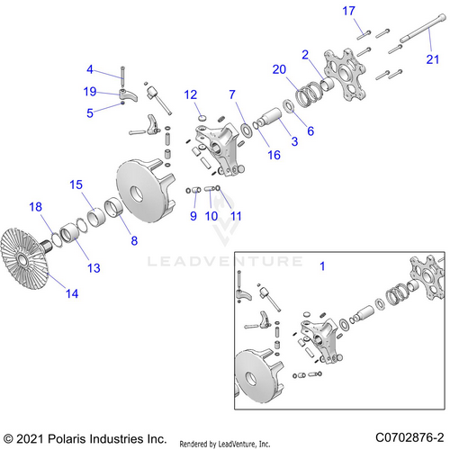 An Image of a Genuine Polaris Parts Schematic Diagram showing the schematic - DRIVE TRAIN: PRIMARY CLUTCH - 2021 POLARIS RZR PRO XP PREMIUM CA