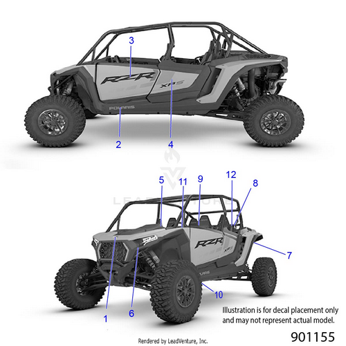 An Image of a Genuine Polaris Parts Schematic Diagram showing the schematic - BODY: DECALS - 2026 POLARIS RZR XP S 4 1000 SPORT