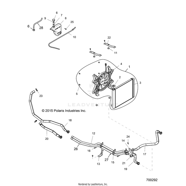 An Image of a Genuine Polaris Parts Schematic Diagram showing the schematic - ENGINE: COOLING SYSTEM - 2016 POLARIS RZR XP 1000