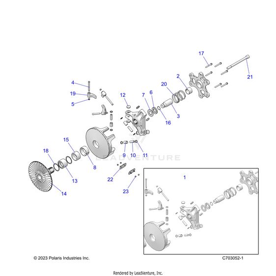 An Image of a Genuine Polaris Parts Schematic Diagram showing the schematic - DRIVE TRAIN: PRIMARY CLUTCH - 2024 POLARIS RZR PRO XP 4 PREMIUM