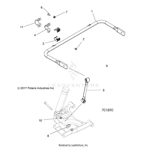 An Image of a Genuine Polaris Parts Schematic Diagram showing the schematic - SUSPENSION: STABILIZER BAR REAR - 2018 POLARIS RZR 570