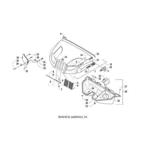 Exploded diagram of a vehicle’s dashboard assembly with numbered parts, including the Hood Decal - Arctic Cat Logo Right by Arctic Cat, arranged separately to show their positions and connections.
