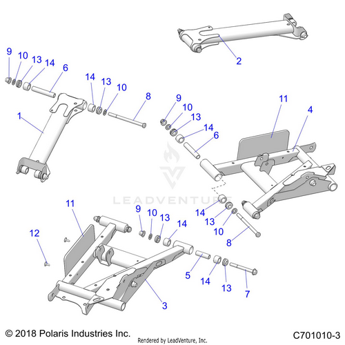 An Image of a Genuine Polaris Parts Schematic Diagram showing the schematic - SUSPENSION: REAR CONTROL ARMS - 2021 POLARIS RZR 900 TRAIL/TRAIL S