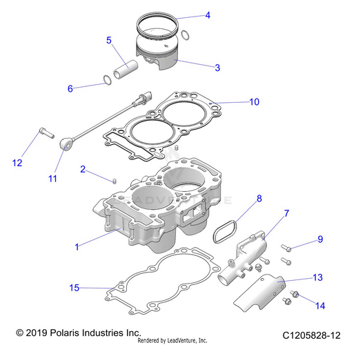 An Image of a Genuine Polaris Parts Schematic Diagram showing the schematic - ENGINE: CYLINDER AND PISTON - 2022 POLARIS RZR PRO XP 4 ULTIMATE