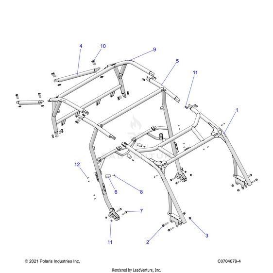 An Image of a Genuine Polaris Parts Schematic Diagram showing the schematic - CHASSIS: CAB FRAME - 2024 POLARIS RZR XP 4 1000 SPORT
