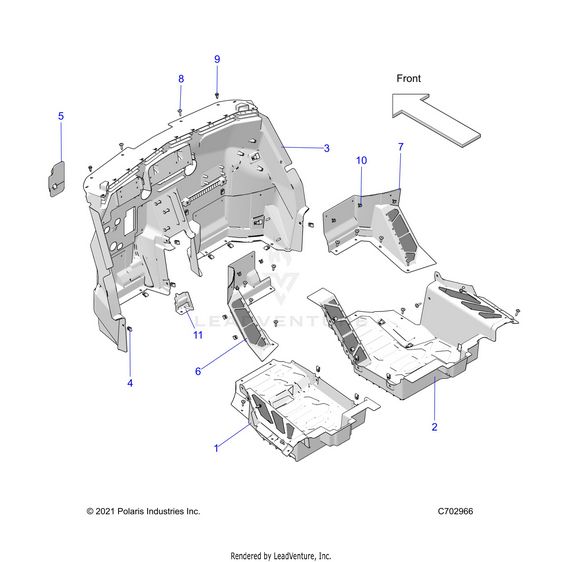 An Image of a Genuine Polaris Parts Schematic Diagram showing the schematic - BODY: FLOOR PANELS FRONT - 2023 POLARIS RZR PRO R 4 SPORT
