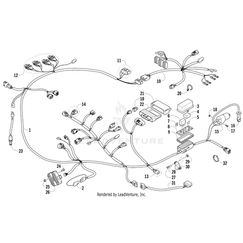 A black-and-white diagram with labeled connectors and components—an ideal reference for identifying OEM Arctic Cat parts such as the ECM by Arctic Cat.