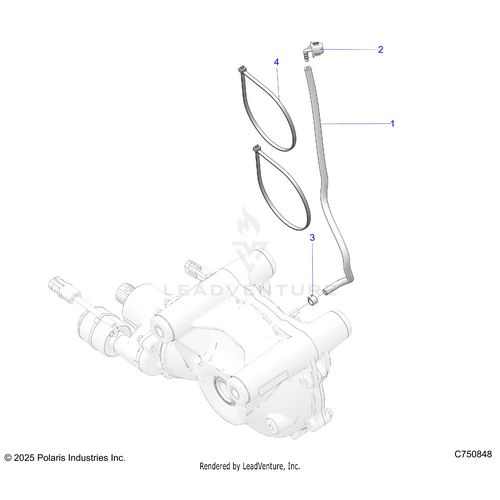 An Image of a Genuine Polaris Parts Schematic Diagram showing the schematic - DRIVE TRAIN: GEARCASE VENTING FRONT - 2025 POLARIS RZR PRO R RACE