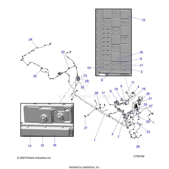 An Image of a Genuine Polaris Parts Schematic Diagram showing the schematic - ELECTRICAL: WIRE HARNESS CHASSIS STANDARD - 2025 POLARIS RZR PRO R 4 SPORT