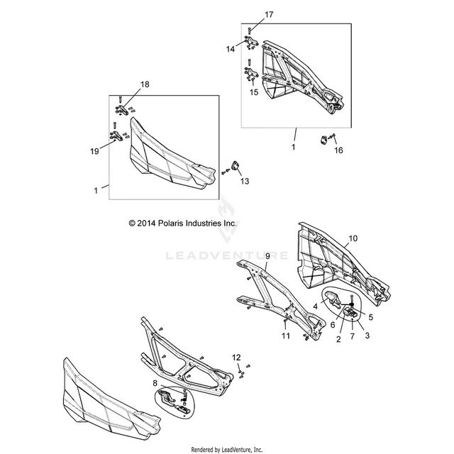 An Image of a Genuine Polaris Parts Schematic Diagram showing the schematic - BODY: DOORS - 2016 POLARIS RZR S 900