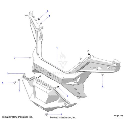 An Image of a Genuine Polaris Parts Schematic Diagram showing the schematic - BODY: REAR BUMPER - 2026 POLARIS RZR PRO R LE