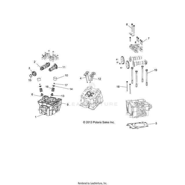 An Image of a Genuine Polaris Parts Schematic Diagram showing the schematic - ENGINE: CYLINDER HEAD CAMS and VALVES - 2016 POLARIS RZR 570